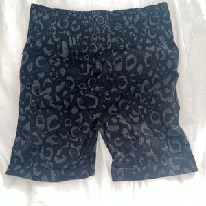 Black & Grey Leopard Print Biker Shorts